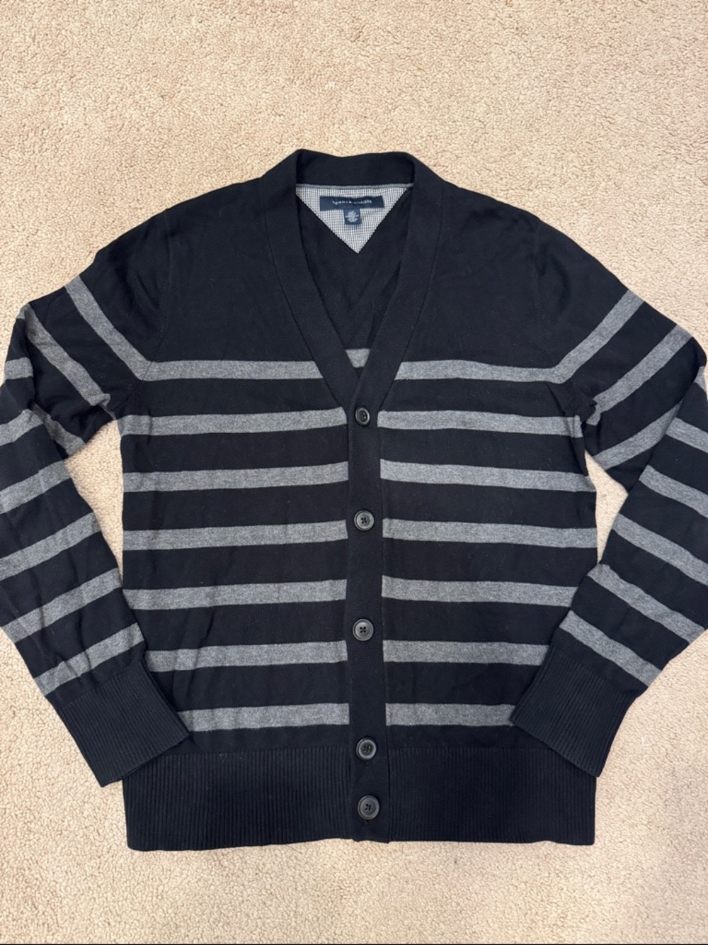 Tommy Hilfiger Black and Gray Striped Men's Cardigan